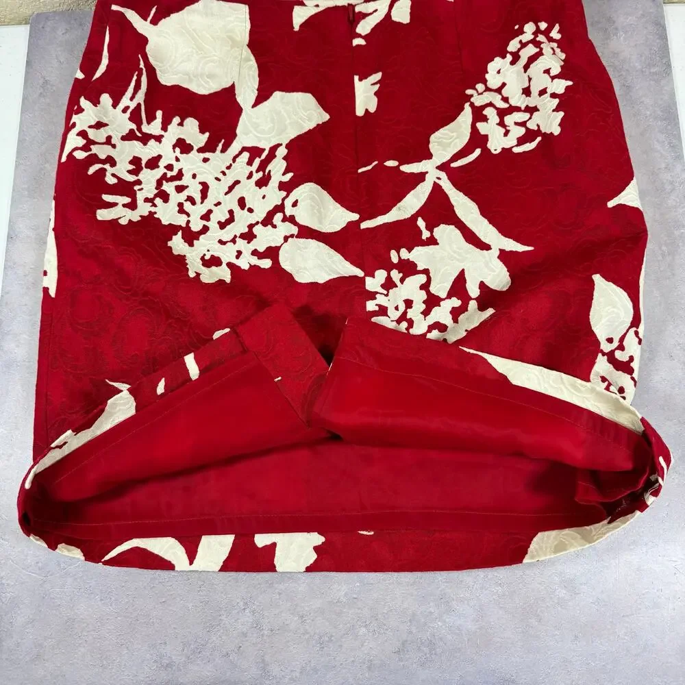 Talbots Skirt Womens 12p PETITE Jacquard Career Knee Length Red White Lined NEW